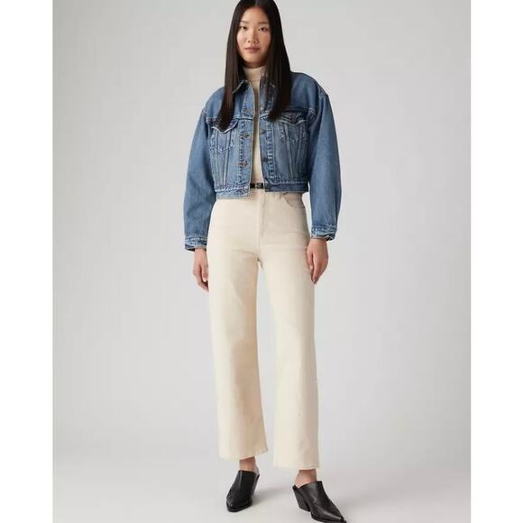 Levi’s Premium Ribcage Straight Leg Corduroy Pants Ivory Cream High Rise Size 27 - Picture 5 of 16